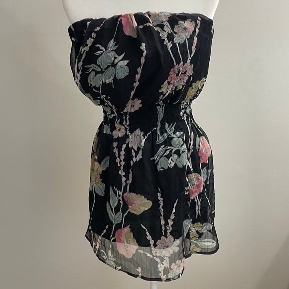 Wet Seal Vintage Black Floral Strapless Tube Mini Dress/ Long Tube Top SZ S Y2K - Picture 2 of 10